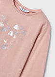 Mayoral - Lichtroze T-shirt met lange mouwen met hartjes