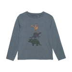 Brands4Kids/Minymo - Blauwe T-shirt met lange mouwen met dino's