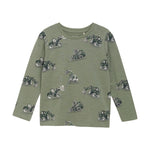 Brands4Kids/Minymo - Kakikleurige T-shirt met lange mouwen met bouwvoertuigen