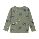 Brands4Kids/Minymo - Kakikleurige T-shirt met lange mouwen met bouwvoertuigen