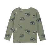 Brands4Kids/Minymo - Kakikleurige T-shirt met lange mouwen met bouwvoertuigen