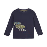 Minymo - Donkerblauwe T-shirt met lange mouwen met auto's