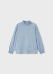 Mayoral - Blauwe T-shirt met lange mouwen met kraagje