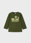 Mayoral - Kakigroene T-shirt met lange mouw met bosdieren