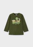 Mayoral - Kakigroene T-shirt met lange mouw met bosdieren