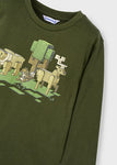 Mayoral - Kakigroene T-shirt met lange mouw met bosdieren