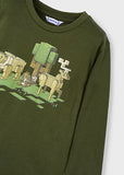 Mayoral - Kakigroene T-shirt met lange mouw met bosdieren