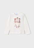 Mayoral - Witte T-shirt met lange mouwen met 'roze meisjes'