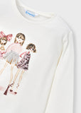 Mayoral - Witte T-shirt met lange mouwen met 'roze meisjes'