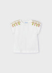 Mayoral - Witte T-shirt met roze kwastjes