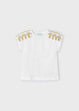 Mayoral - Witte T-shirt met roze kwastjes