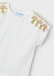 Mayoral - Witte T-shirt met roze kwastjes
