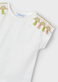 Mayoral - Witte T-shirt met roze kwastjes