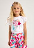 Mayoral - Witte T-shirt met fleurige opdruk