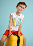 Mayoral - Wit T-shirt zonder mouwen met surfboarden