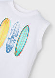 Mayoral - Wit T-shirt zonder mouwen met surfboarden