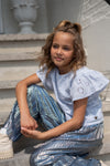 Like FLO - Blauwe metallic plissé broek