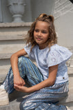 Like FLO - Blauwe metallic plissé broek