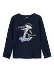 Name it - Donkerblauwe T-shirt met lange mouwen met 'skating robot'