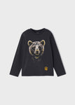Mayoral - Donkergrijze T-shirt met lange mouwen met beer