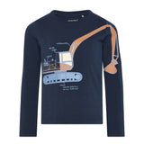 Brands4Kids/Minymo - Donkerblauwe T-shirt met lange mouwen met graafmachine
