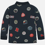 Long sleeved patterned polo shirt for boy - grey