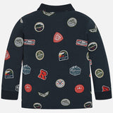 Long sleeved patterned polo shirt for boy - grey