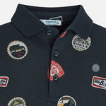 Long sleeved patterned polo shirt for boy - grey