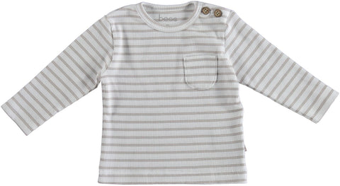 Bess - Beige/wit gestreepte T-shirt met lange mouwen
