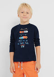 Mayoral - Donkerblauwe T-shirt met lange mouwen met skateboards