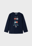 Mayoral - Donkerblauwe T-shirt met lange mouwen met skateboards