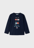 Mayoral - Donkerblauwe T-shirt met lange mouwen met skateboards