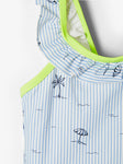 Name it - Blauw/wit gestreept badpak met tropische print