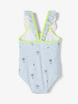 Name it - Blauw/wit gestreept badpak met tropische print