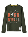 Name it - Grijsgroene T-shirt met lange mouwen (Rock n' roll)