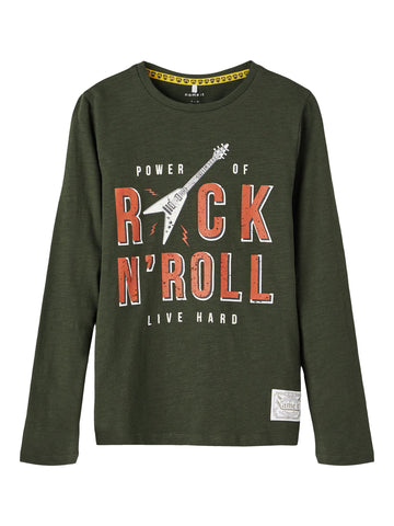 Name it - Grijsgroene T-shirt met lange mouwen (Rock n' roll)