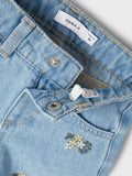 Name it - Lichtblauwe jeansbroek met bloemetjes