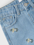Name it - Lichtblauwe jeansbroek met bloemetjes
