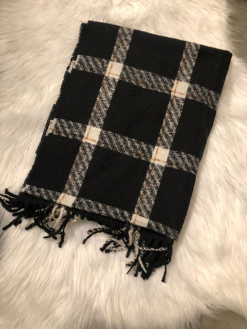 Zwart/beige geruite sjaal
