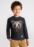 Mayoral - Donkergrijze T-shirt met lange mouwen met beer