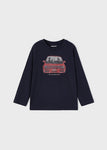 Mayoral - Donkerblauwe T-shirt met lange mouwen met auto