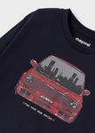 Mayoral - Donkerblauwe T-shirt met lange mouwen met auto